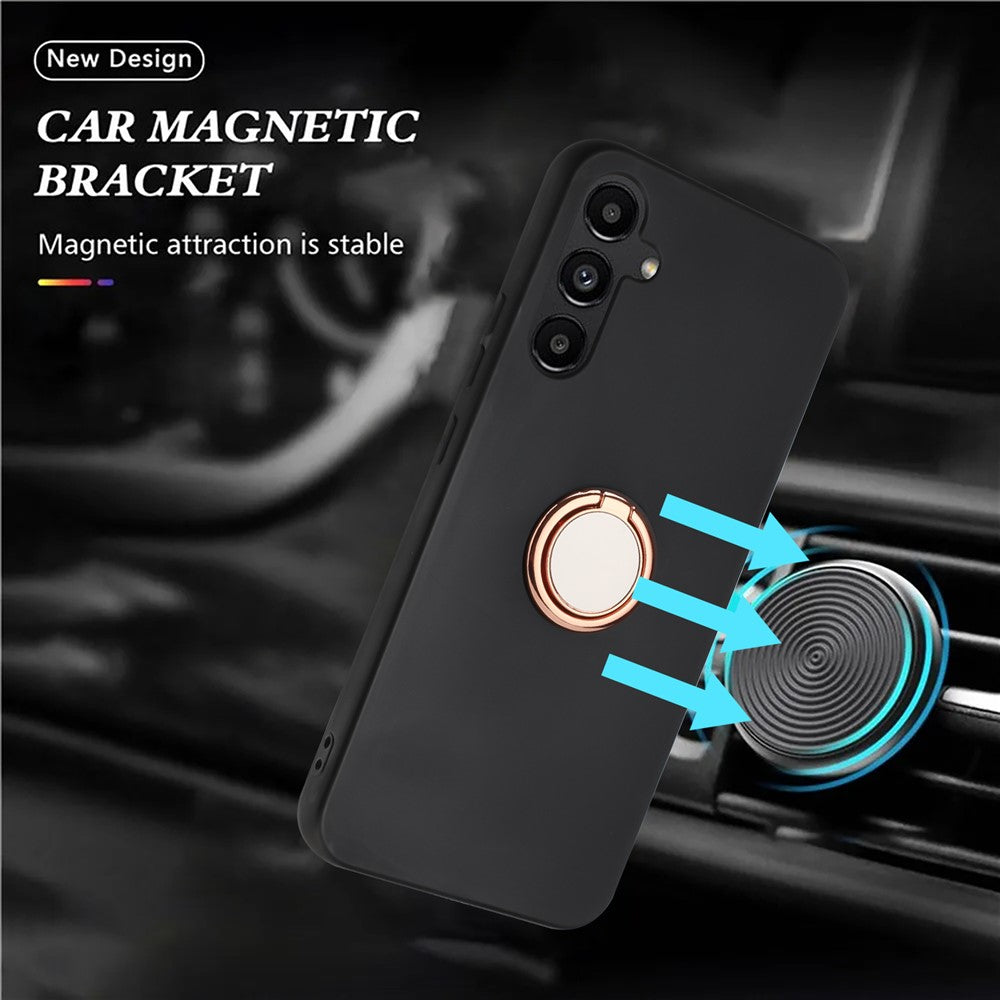 For Samsung Galaxy M14 5G Flexible TPU Back Cover Rotary Ring Kickstand Matte Phone Case - Rose Gold