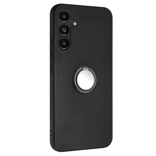 For Samsung Galaxy M14 5G Flexible TPU Back Cover Rotary Ring Kickstand Matte Phone Case - Black