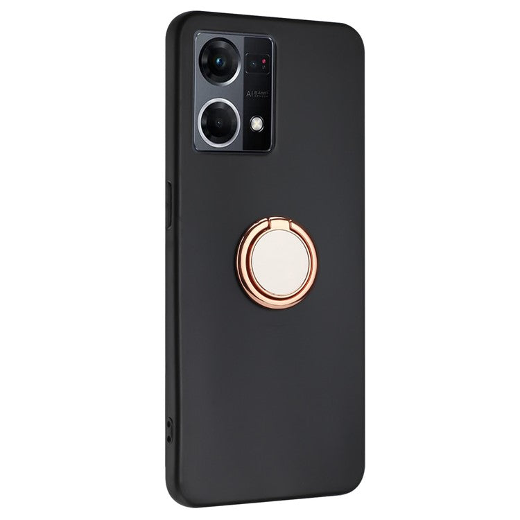 TPU Cover for Oppo Reno7 4G / Reno8 4G Phone Guard Matte Protector Case with Ring Kickstand - Rose Gold