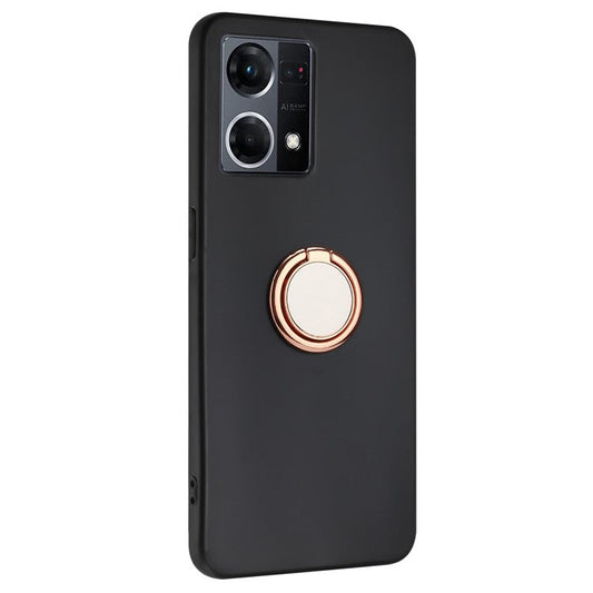 TPU Cover for Oppo Reno7 4G / Reno8 4G Phone Guard Matte Protector Case with Ring Kickstand - Rose Gold