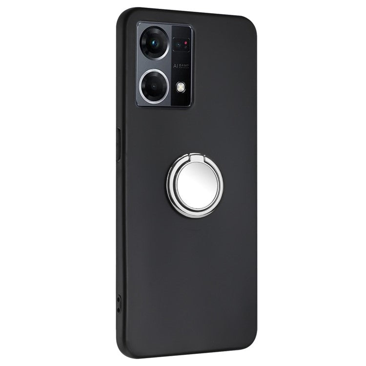 TPU Cover for Oppo Reno7 4G / Reno8 4G Phone Guard Matte Protector Case with Ring Kickstand - Silver