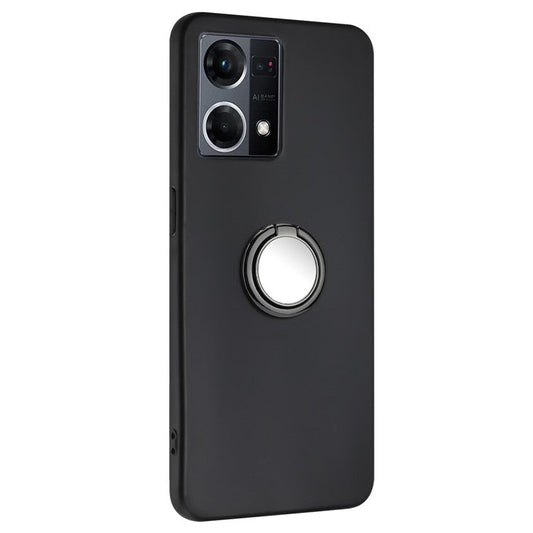 TPU Cover for Oppo Reno7 4G / Reno8 4G Phone Guard Matte Protector Case with Ring Kickstand - Black
