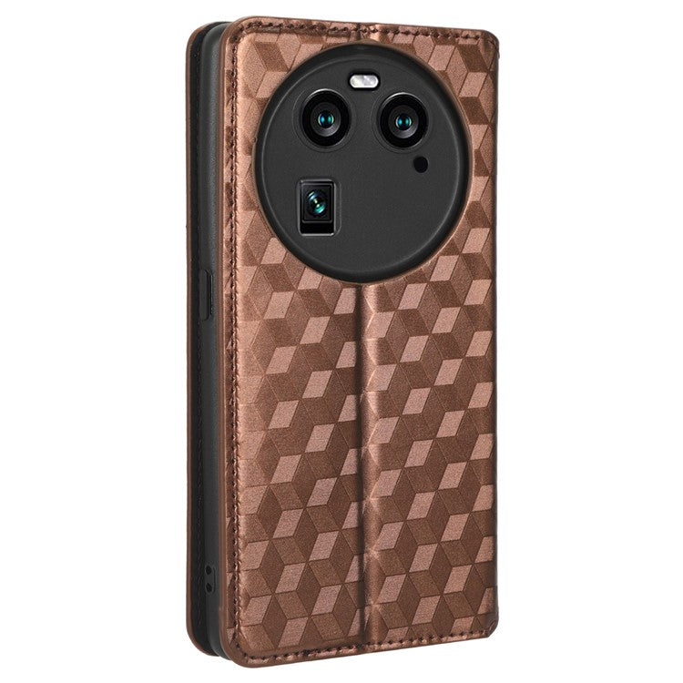 Wallet Case for Oppo Find X6 Imprinted Rhombus Pattern PU Leather+TPU Stand Phone Cover - Brown