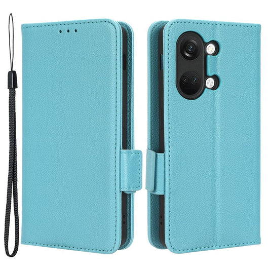 PU Leather Case for OnePlus Nord 3 5G / Ace 2V Litchi Texture Folio Flip Wallet Stand Phone Cover - Baby Blue