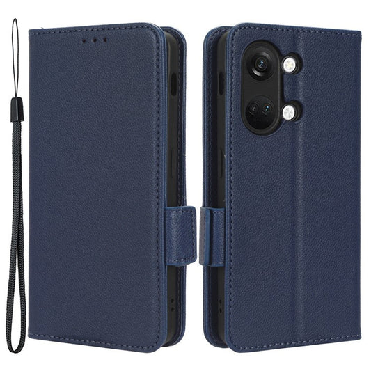 PU Leather Case for OnePlus Nord 3 5G / Ace 2V Litchi Texture Folio Flip Wallet Stand Phone Cover - Dark Blue