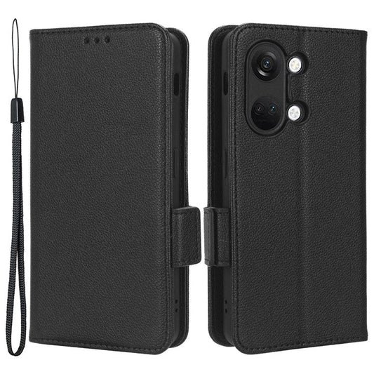 PU Leather Case for OnePlus Nord 3 5G / Ace 2V Litchi Texture Folio Flip Wallet Stand Phone Cover - Black