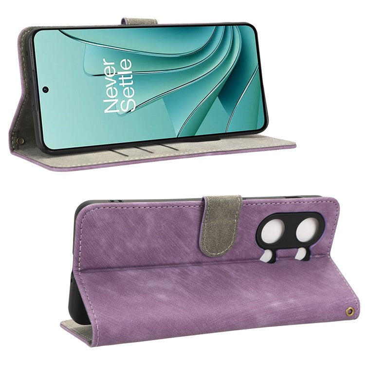 For OnePlus Nord 3 5G / Ace 2V Cell Phone Stand Case PU Leather RFID Blocking Wallet Cover with Strap - Purple