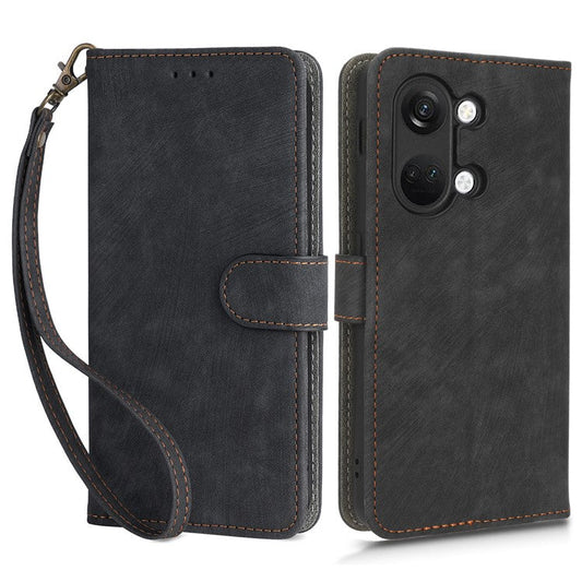 For OnePlus Nord 3 5G / Ace 2V Cell Phone Stand Case PU Leather RFID Blocking Wallet Cover with Strap - Black