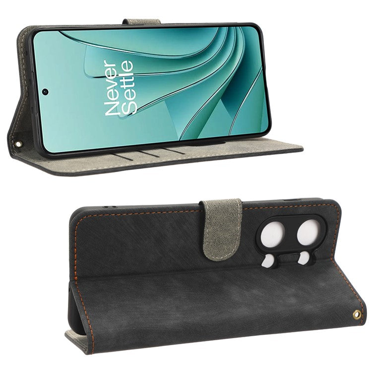 For OnePlus Nord 3 5G / Ace 2V Cell Phone Stand Case PU Leather RFID Blocking Wallet Cover with Strap - Black