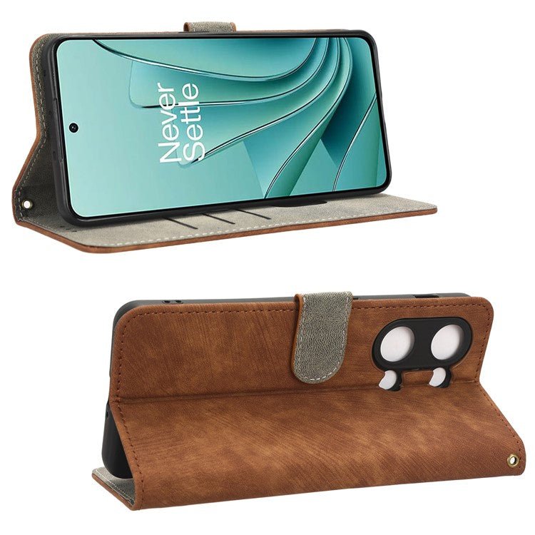 For OnePlus Nord 3 5G / Ace 2V Cell Phone Stand Case PU Leather RFID Blocking Wallet Cover with Strap - Brown