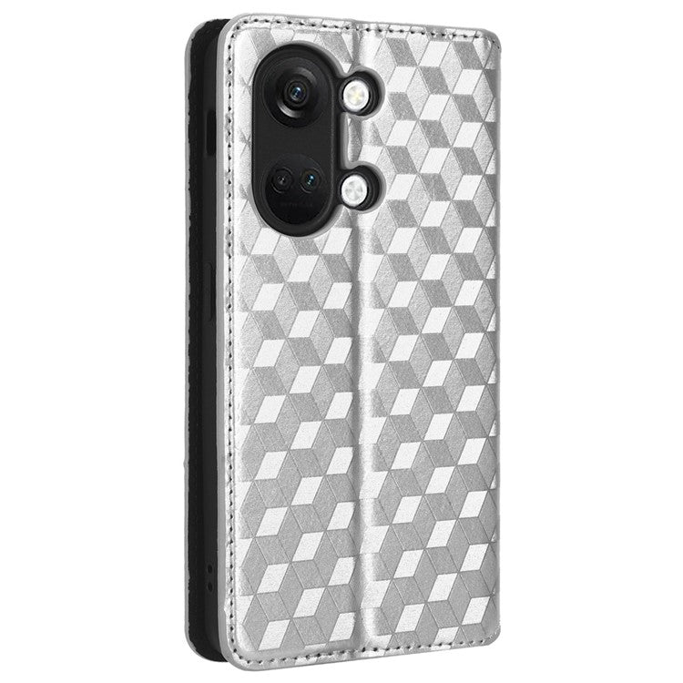 For OnePlus Nord 3 5G / Ace 2V Imprinted Rhombus Pattern PU Leather Phone Cover Stand Phone Wallet Case - Silver