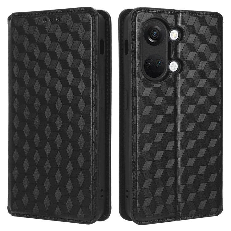 For OnePlus Nord 3 5G / Ace 2V Imprinted Rhombus Pattern PU Leather Phone Cover Stand Phone Wallet Case - Black