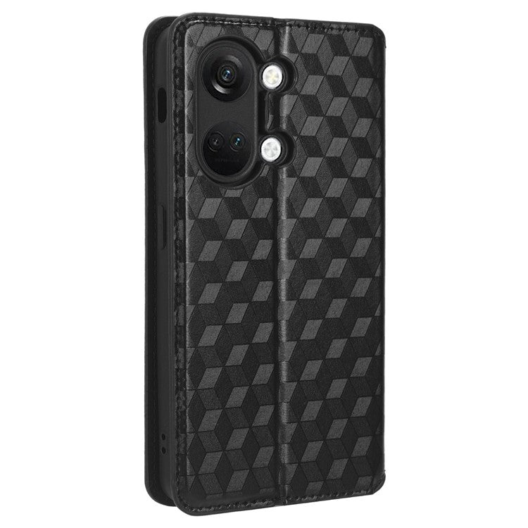 For OnePlus Nord 3 5G / Ace 2V Imprinted Rhombus Pattern PU Leather Phone Cover Stand Phone Wallet Case - Black