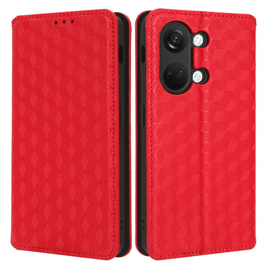 For OnePlus Nord 3 5G / Ace 2V Imprinted Rhombus Pattern PU Leather Phone Cover Stand Phone Wallet Case - Red