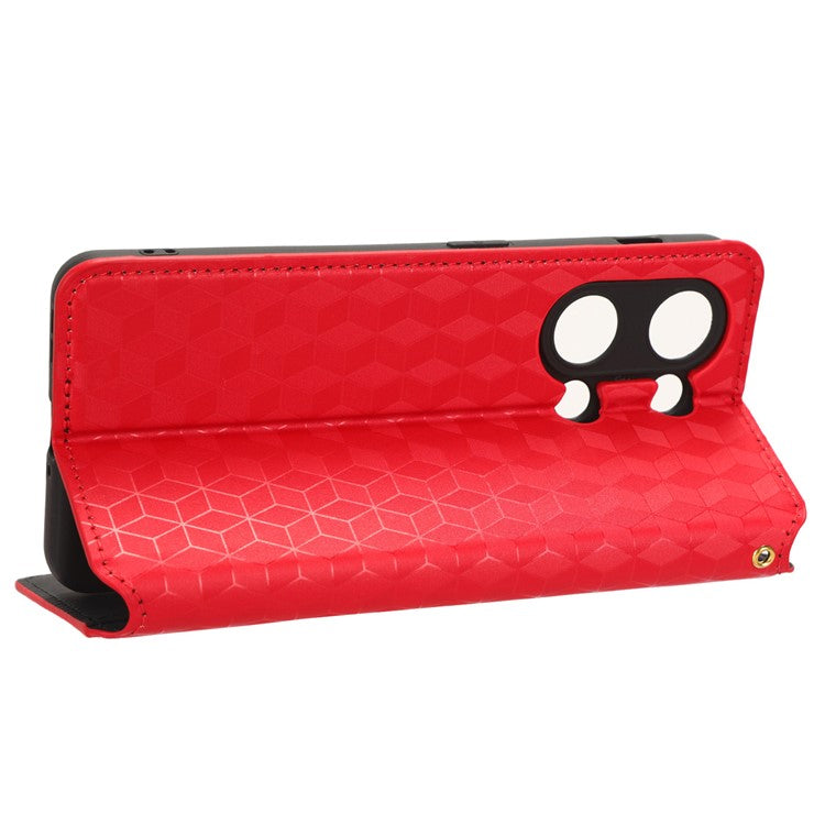 For OnePlus Nord 3 5G / Ace 2V Imprinted Rhombus Pattern PU Leather Phone Cover Stand Phone Wallet Case - Red