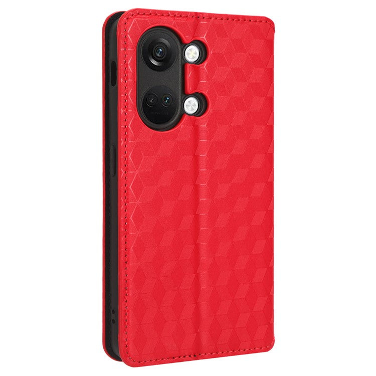 For OnePlus Nord 3 5G / Ace 2V Imprinted Rhombus Pattern PU Leather Phone Cover Stand Phone Wallet Case - Red