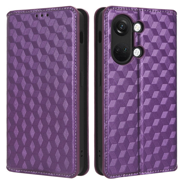 For OnePlus Nord 3 5G / Ace 2V Imprinted Rhombus Pattern PU Leather Phone Cover Stand Phone Wallet Case - Purple