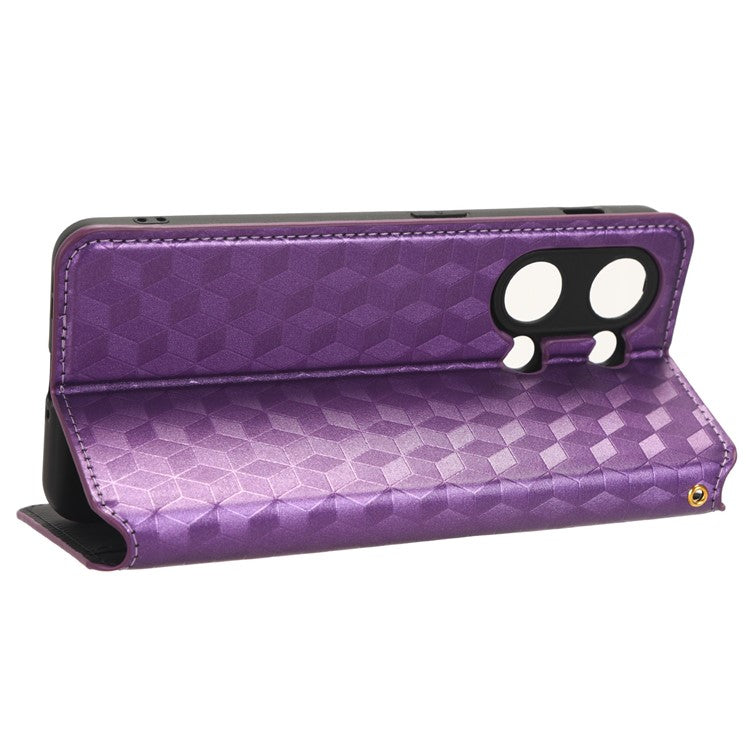 For OnePlus Nord 3 5G / Ace 2V Imprinted Rhombus Pattern PU Leather Phone Cover Stand Phone Wallet Case - Purple