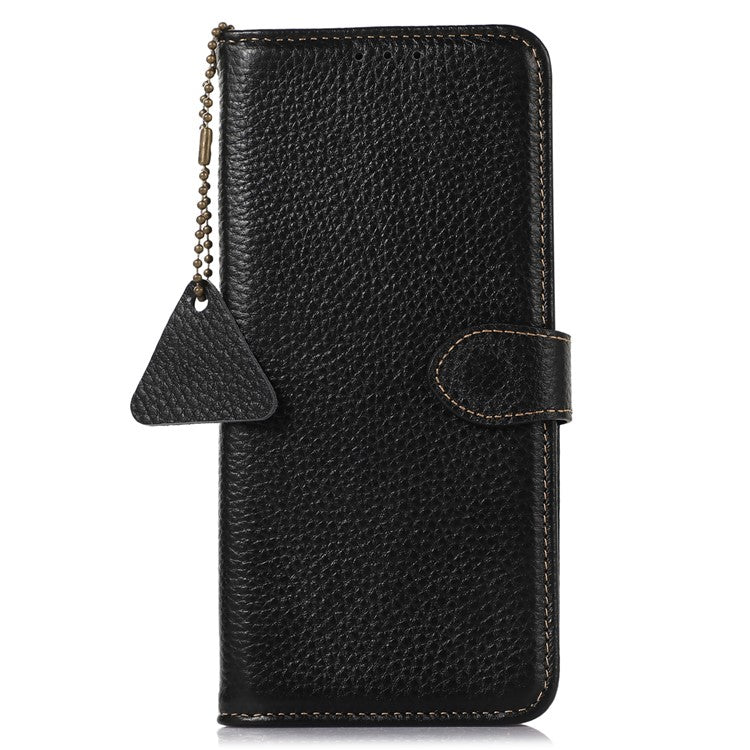 Litchi Texture Cover for Oppo Find X6 , RFID Blocking Phone Wallet Case Genuine Cow Leather Stand Shell - Black
