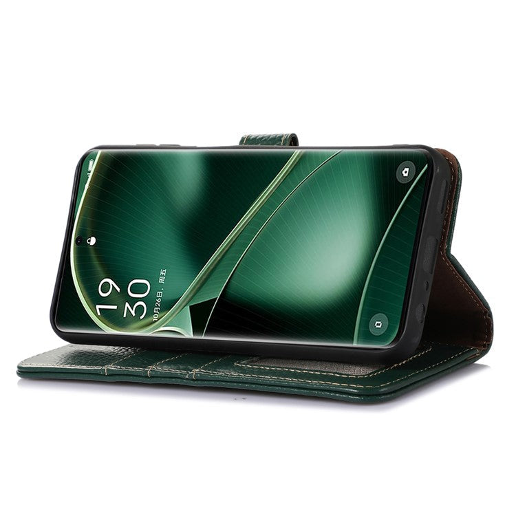 Litchi Texture Cover for Oppo Find X6 , RFID Blocking Phone Wallet Case Genuine Cow Leather Stand Shell - Green