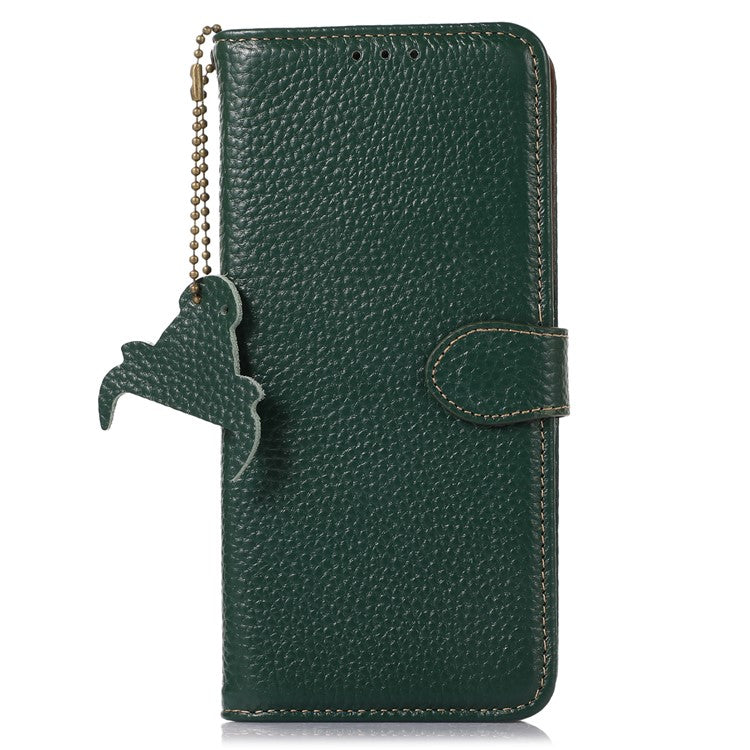 Litchi Texture Cover for Oppo Find X6 , RFID Blocking Phone Wallet Case Genuine Cow Leather Stand Shell - Green
