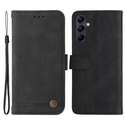 For Samsung Galaxy M14 5G Leather Wallet Cases Skin Touch Phone Cover Stand with Strap - Black