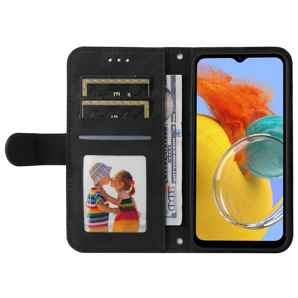 For Samsung Galaxy M14 5G Leather Wallet Cases Skin Touch Phone Cover Stand with Strap - Black