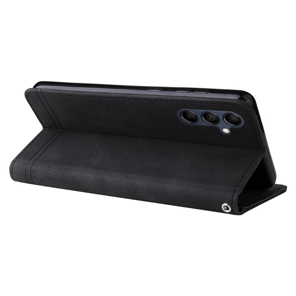 For Samsung Galaxy M14 5G Leather Wallet Cases Skin Touch Phone Cover Stand with Strap - Black