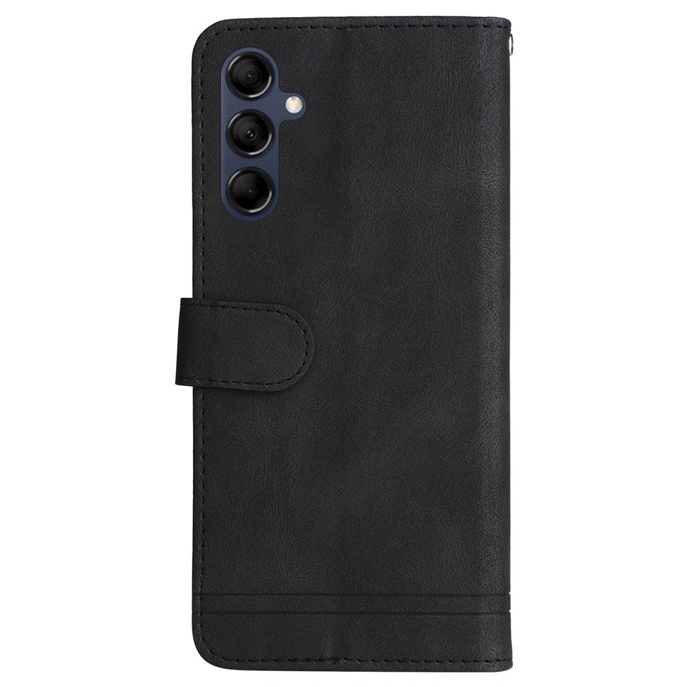 For Samsung Galaxy M14 5G Leather Wallet Cases Skin Touch Phone Cover Stand with Strap - Black