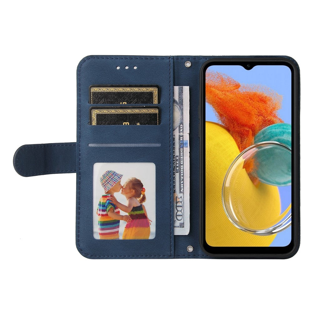 For Samsung Galaxy M14 5G Leather Wallet Cases Skin Touch Phone Cover Stand with Strap - Blue