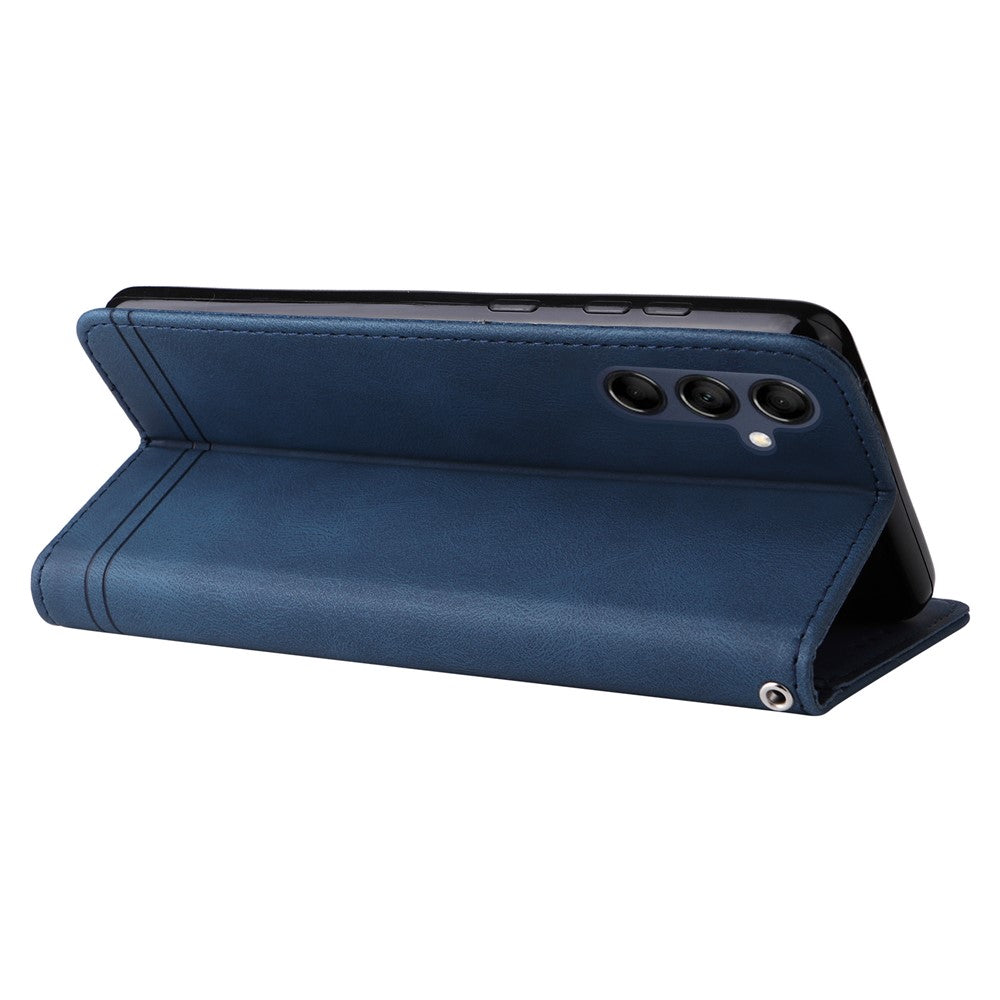 For Samsung Galaxy M14 5G Leather Wallet Cases Skin Touch Phone Cover Stand with Strap - Blue