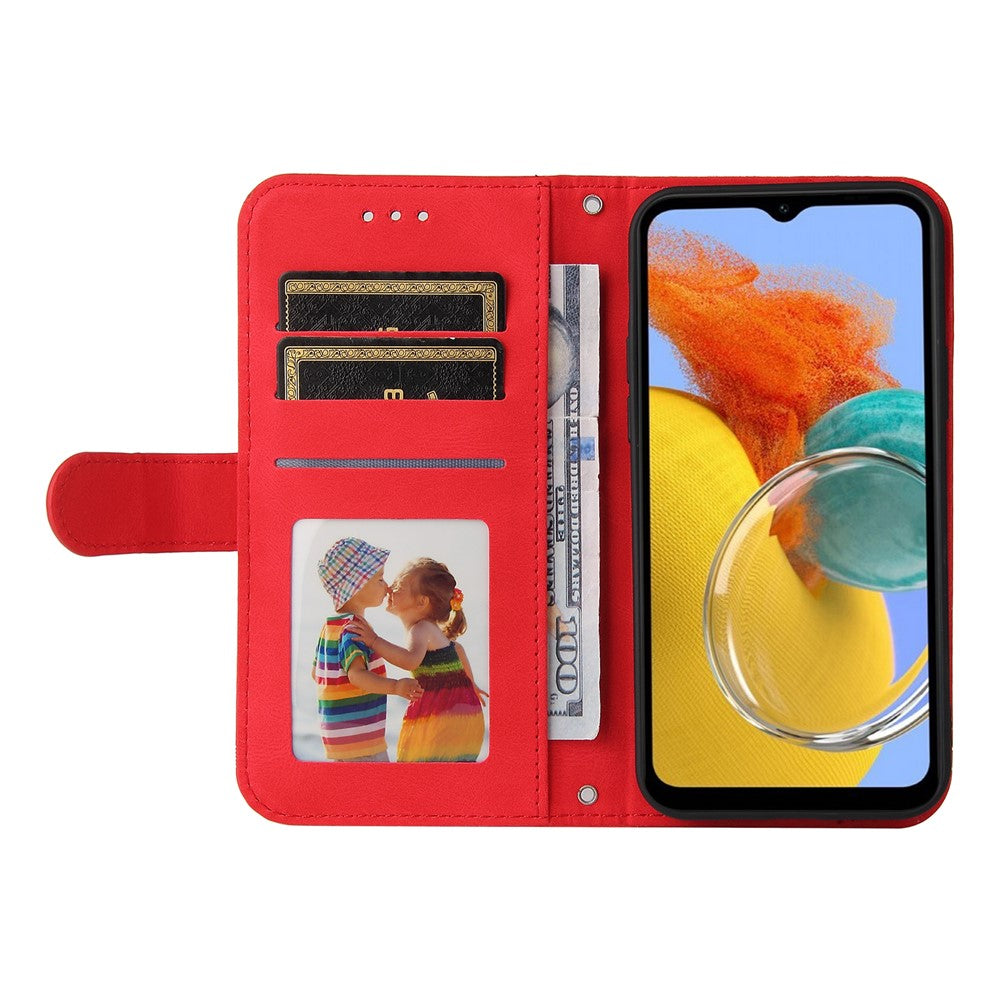 For Samsung Galaxy M14 5G Leather Wallet Cases Skin Touch Phone Cover Stand with Strap - Red