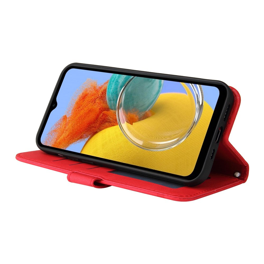 For Samsung Galaxy M14 5G Leather Wallet Cases Skin Touch Phone Cover Stand with Strap - Red