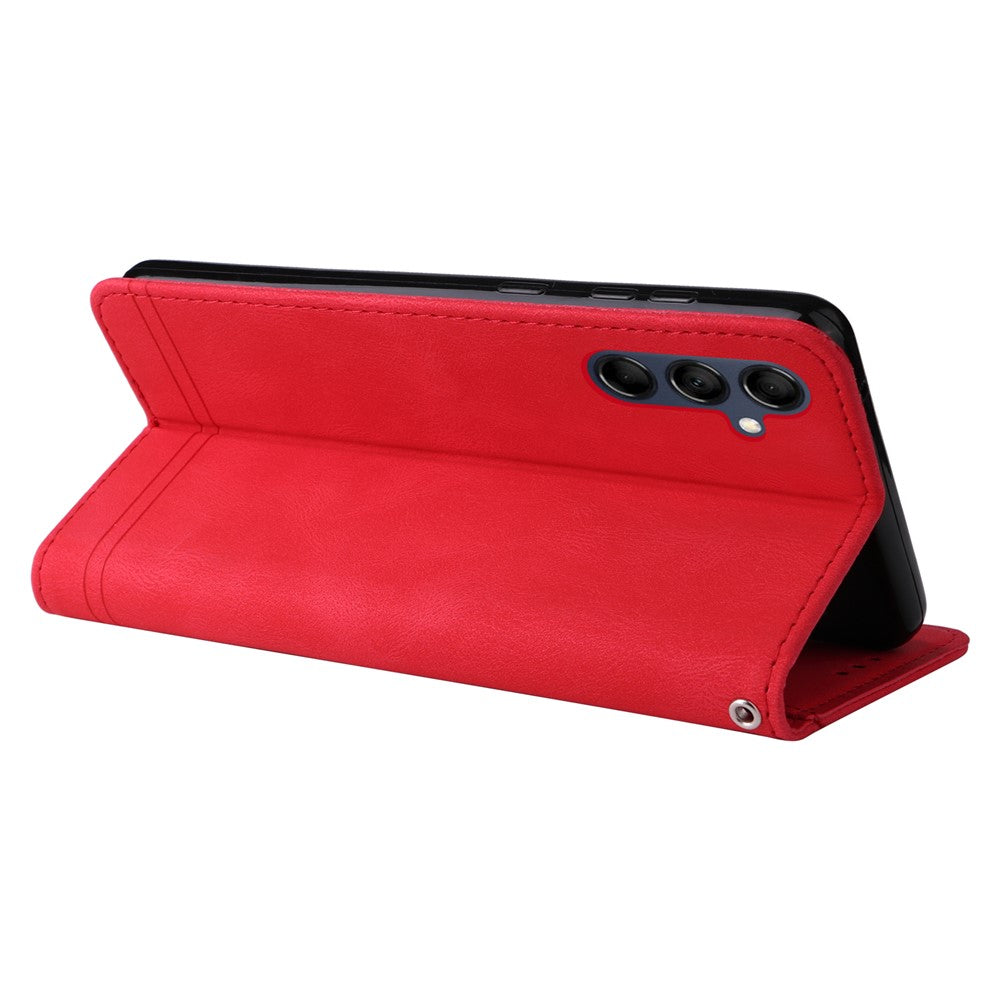 For Samsung Galaxy M14 5G Leather Wallet Cases Skin Touch Phone Cover Stand with Strap - Red