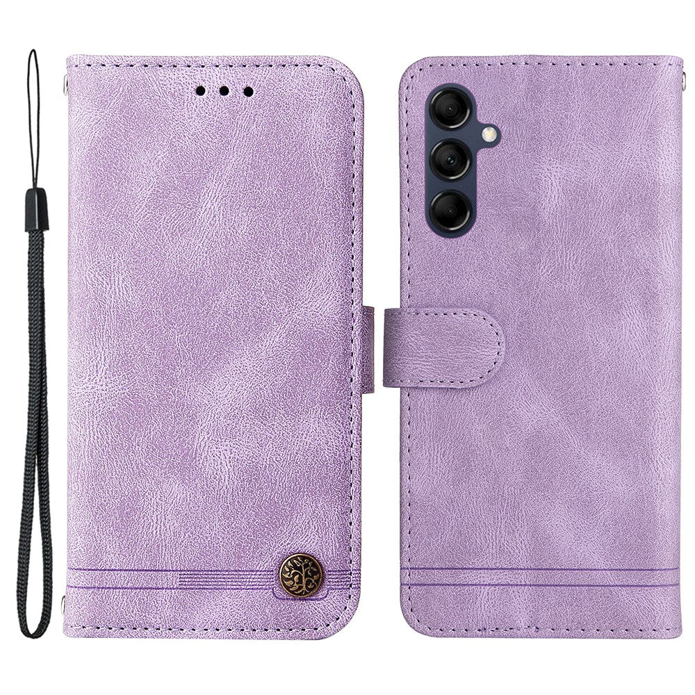 For Samsung Galaxy M14 5G Leather Wallet Cases Skin Touch Phone Cover Stand with Strap - Purple