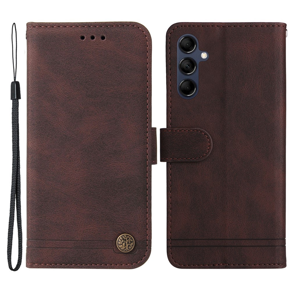 For Samsung Galaxy M14 5G Leather Wallet Cases Skin Touch Phone Cover Stand with Strap - Brown
