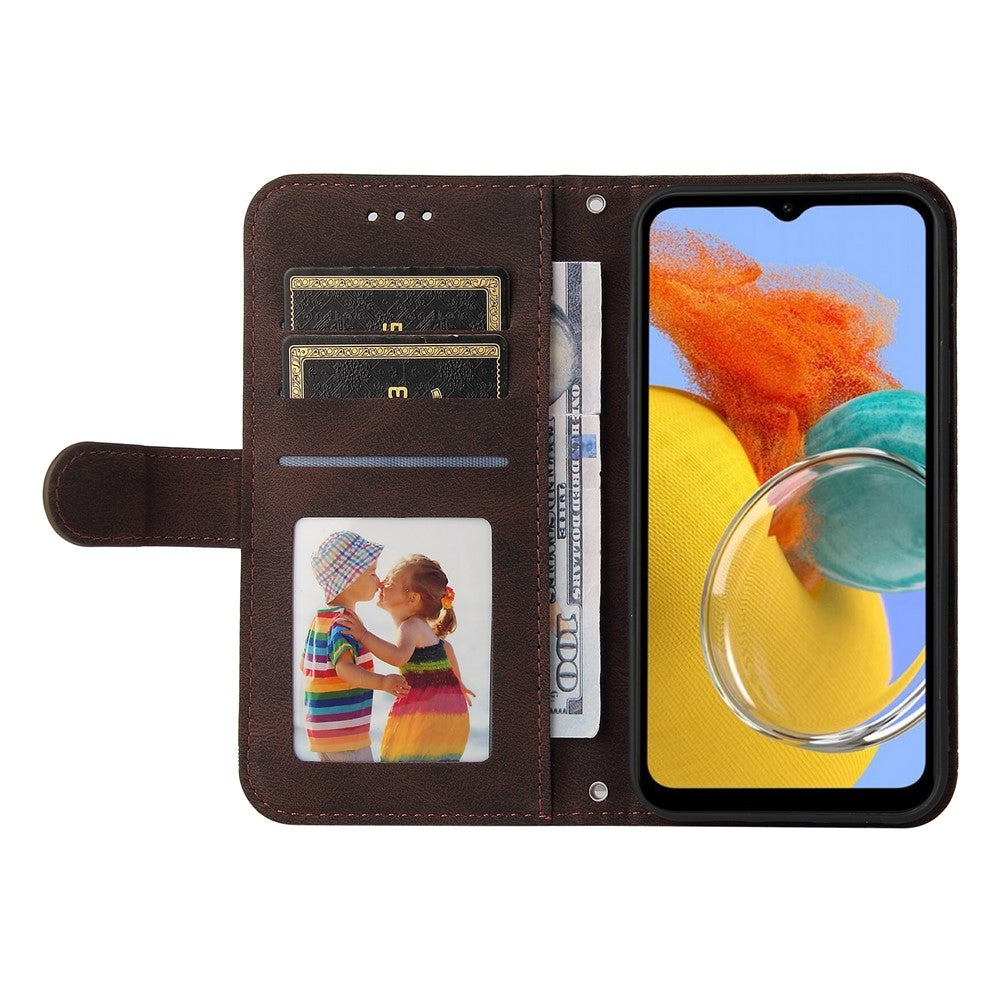 For Samsung Galaxy M14 5G Leather Wallet Cases Skin Touch Phone Cover Stand with Strap - Brown