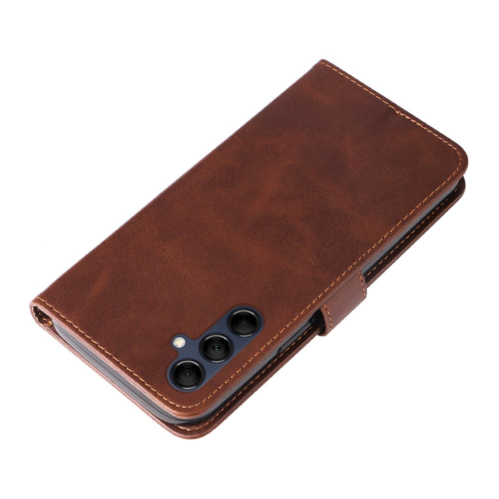 For Samsung Galaxy M14 5G PU Leather Case Zipper Pocket Calf Texture Stand Wallet Phone Cover - Brown