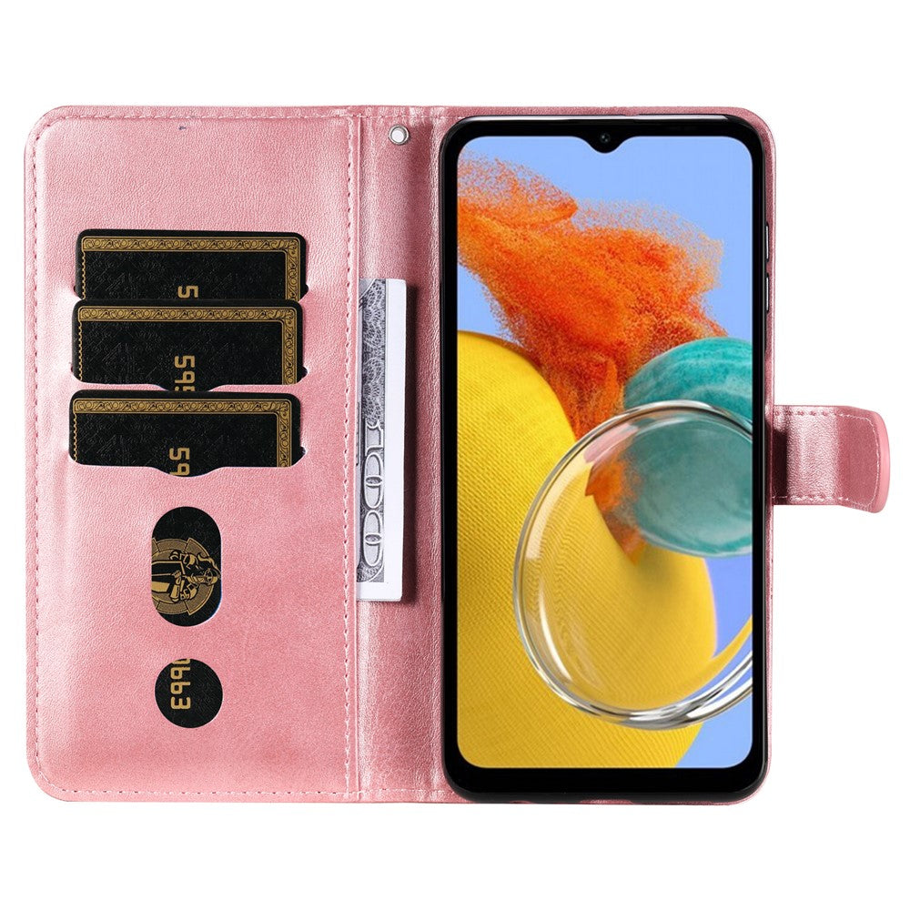 For Samsung Galaxy M14 5G PU Leather Case Zipper Pocket Calf Texture Stand Wallet Phone Cover - Pink