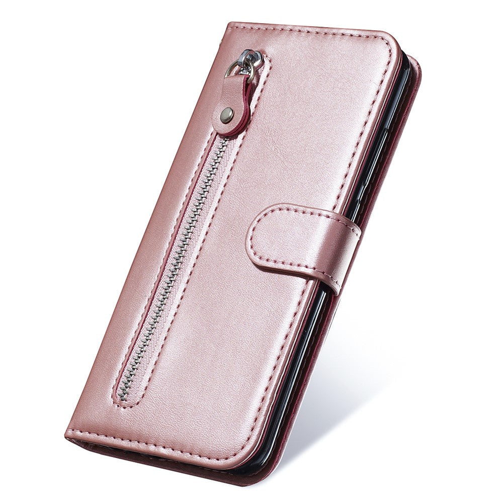 For Samsung Galaxy M14 5G PU Leather Case Zipper Pocket Calf Texture Stand Wallet Phone Cover - Pink