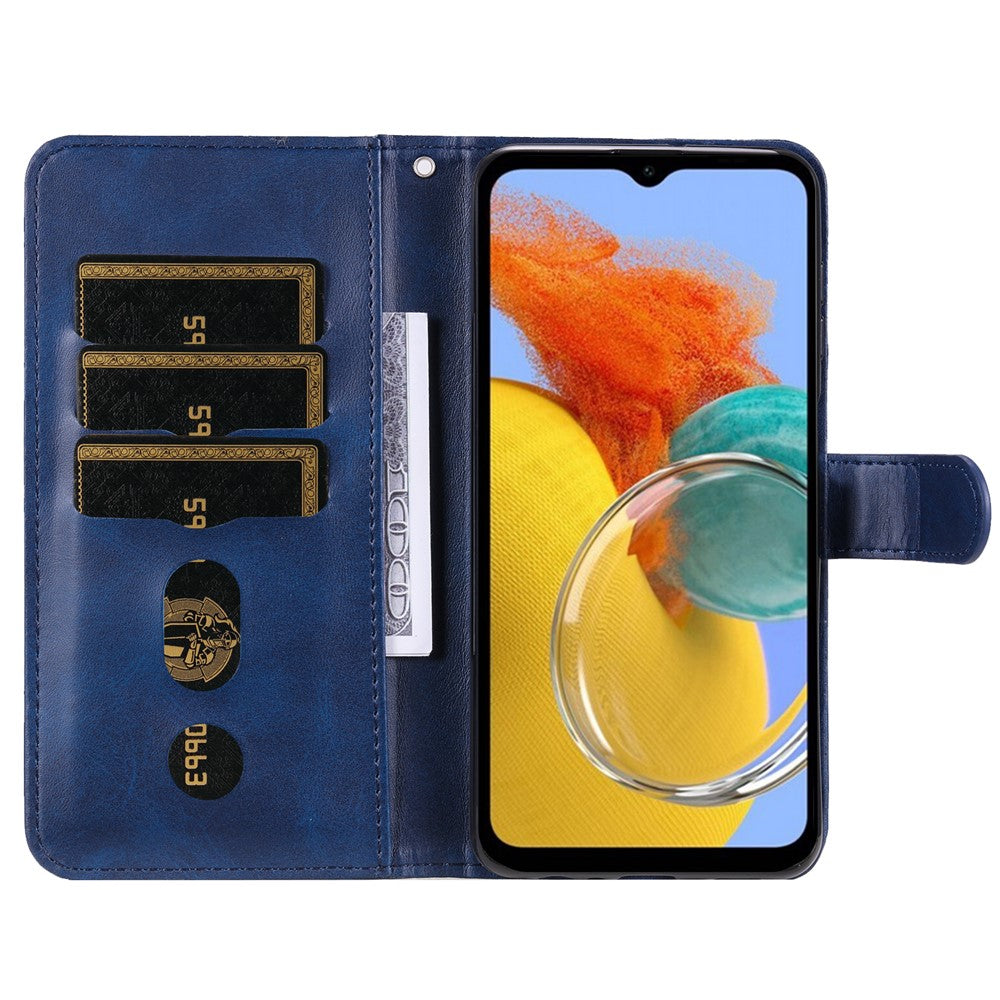 For Samsung Galaxy M14 5G PU Leather Case Zipper Pocket Calf Texture Stand Wallet Phone Cover - Blue