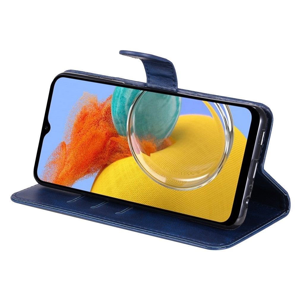 For Samsung Galaxy M14 5G PU Leather Case Zipper Pocket Calf Texture Stand Wallet Phone Cover - Black