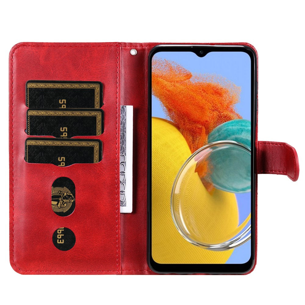For Samsung Galaxy M14 5G PU Leather Case Zipper Pocket Calf Texture Stand Wallet Phone Cover - Red