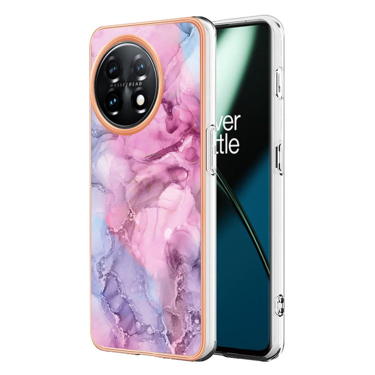 YB IMD Series-16 Style E Phone Case For OnePlus 11 5G , 2.0mm Electroplating IMD Marble Pattern TPU Cover - Rose