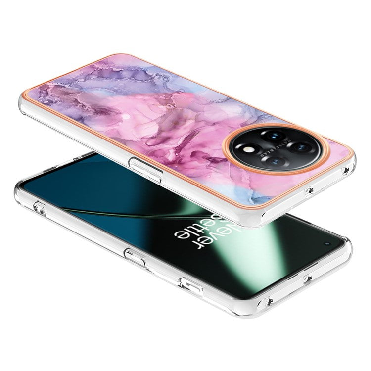 YB IMD Series-16 Style E Phone Case For OnePlus 11 5G , 2.0mm Electroplating IMD Marble Pattern TPU Cover - Rose