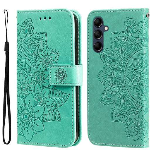 For Samsung Galaxy M14 5G Case Floral Pattern PU Leather Wallet Stand Phone Cover - Green