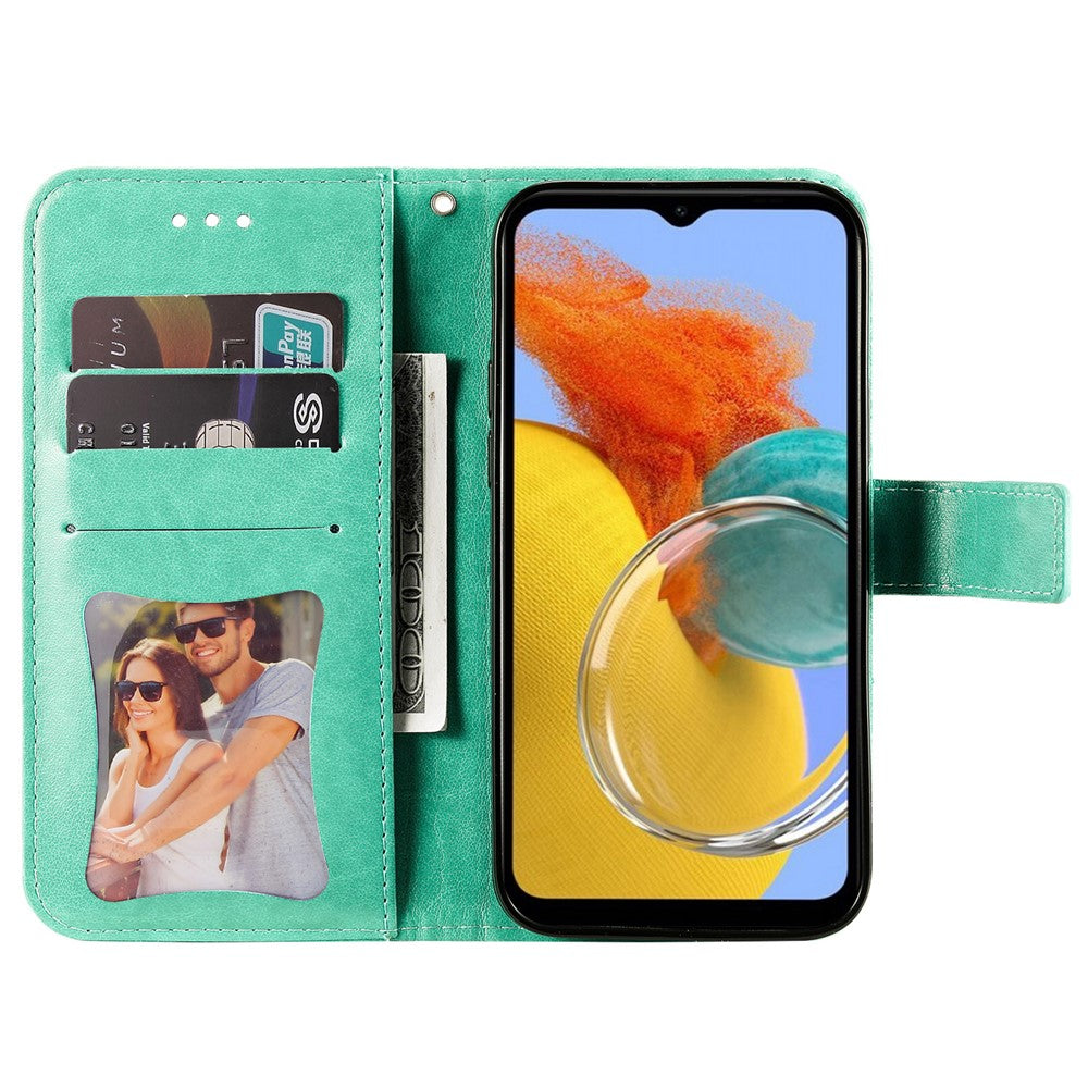 For Samsung Galaxy M14 5G Case Floral Pattern PU Leather Wallet Stand Phone Cover - Green