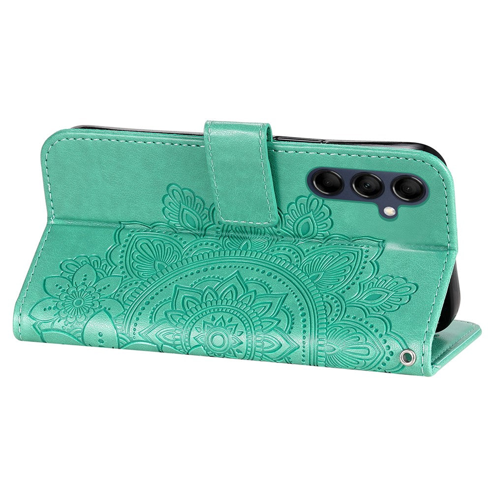 For Samsung Galaxy M14 5G Case Floral Pattern PU Leather Wallet Stand Phone Cover - Green