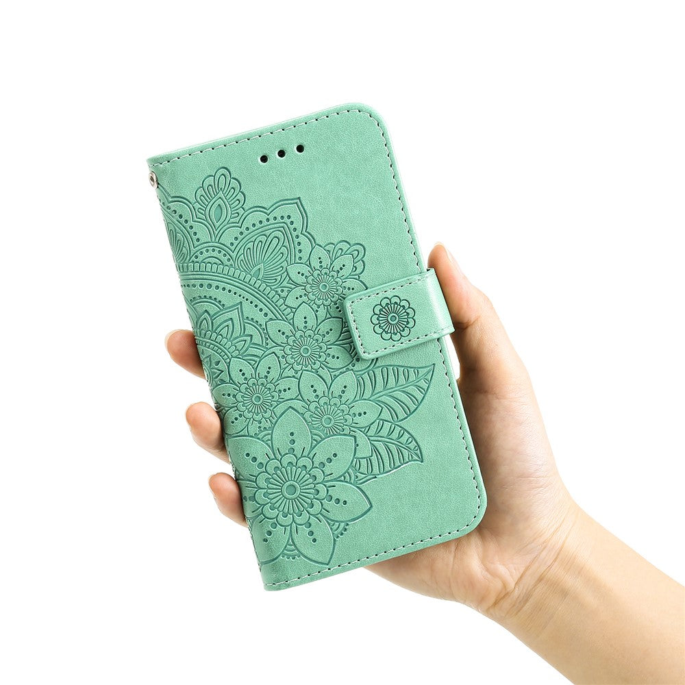 For Samsung Galaxy M14 5G Case Floral Pattern PU Leather Wallet Stand Phone Cover - Green