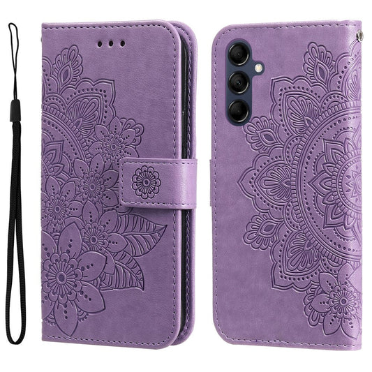 For Samsung Galaxy M14 5G Case Floral Pattern PU Leather Wallet Stand Phone Cover - Purple